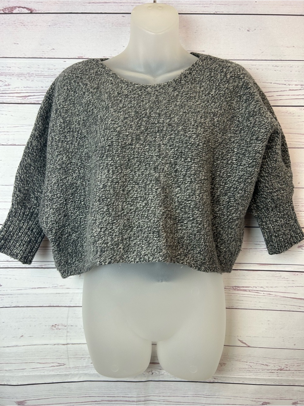 Eileen Fisher Heathered Gray Cropped Crewneck Sweater